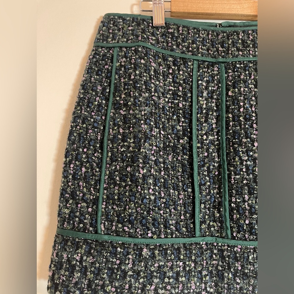J. Crew Mini Skirt Womens 0 Green Wool Blend Mod Boucle Dark Academia Preppy - Picture 4 of 8